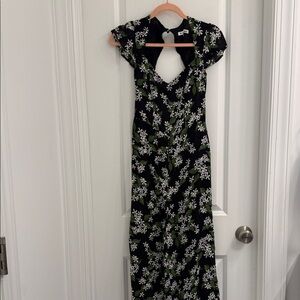 Reformation Black and Green Floral Backless square neckline jumpsuit